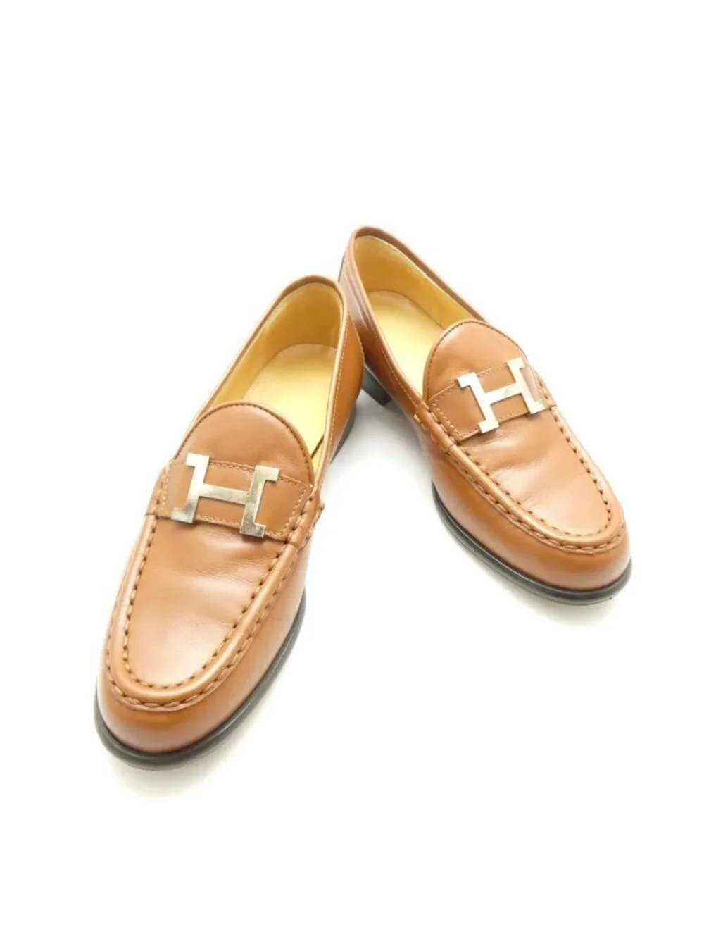 Hermes Constance Loafers 35.5 Leather Shoes Camel